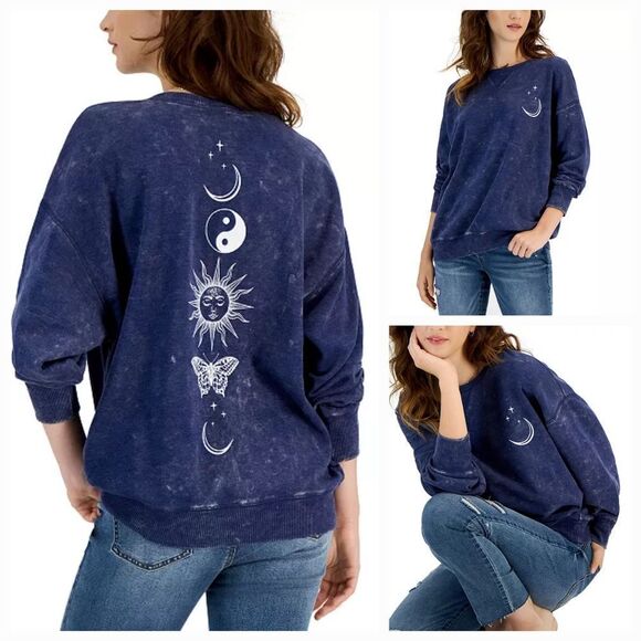 🔸️NWT Tru Self Blue Celestial Long Sleeve Sweatshirt Large - Picture 1 of 14